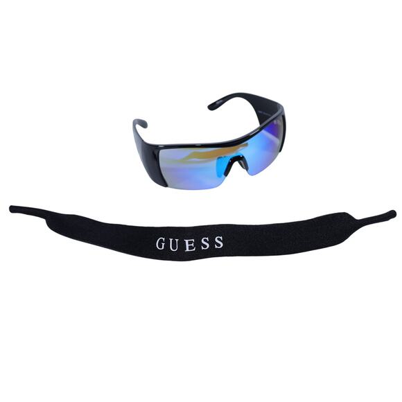 Guess Shield Wraparound Sunglasses - Shiny Black / Mirror Blue - NWT - Picture 10 of 12